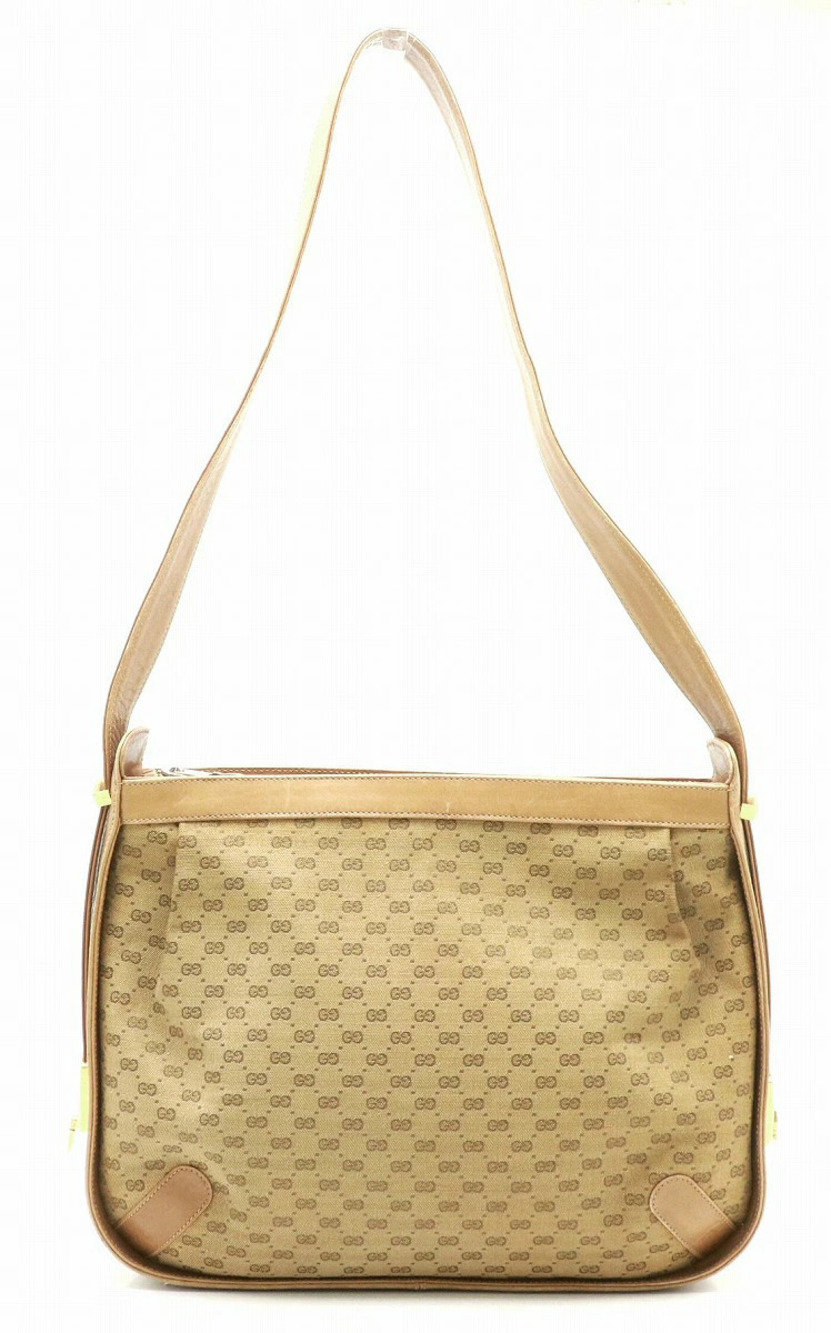Gucci GG Shoulder Bag Hobo Canvas Leather Beige Cream Brown
